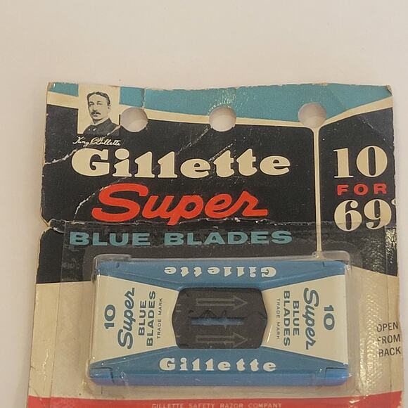 Vintage Gillette 10 Super Blue Blades Dispenser on card New, sealed - Picture 3 of 7